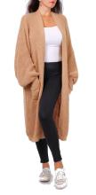 Camel stickad cardigan med fickor
