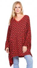 Röd-mönstrad tunika-poncho