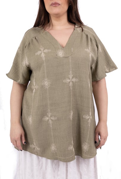 Khaki kirjailtu tunika